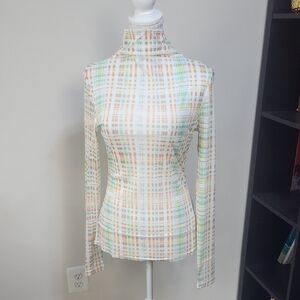 ATOIR X LARA WORTHINGTON Green Check Mock Neck Long Sleeve Top